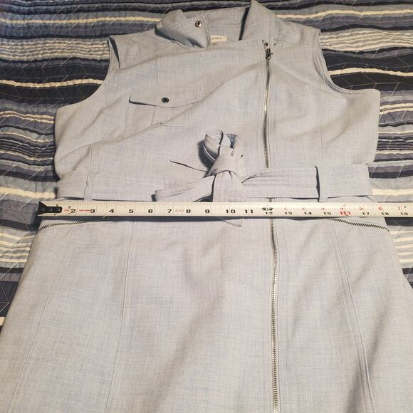 Calvin Klein Size 16 Plus Sleeveless Moto Style Sheath Dress Blue FLAW - Picture 11 of 13